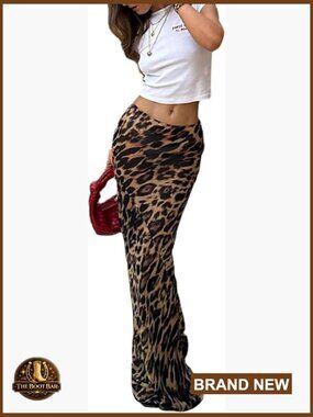 Leopard Print Maxi Skirt Floor Length Satin Y2k Summer Long Skirts Trendy